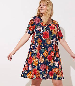 Loft Plus Floral Short Sleeve Swing Dress