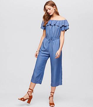 Loft Off The Shoulder Chambray Jumpsuit