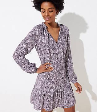 Loft Vine Tie Neck Flare Dress