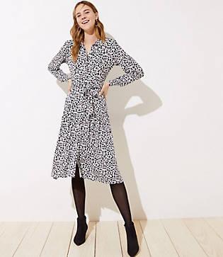Loft Leopard Print Tie Waist Shirtdress