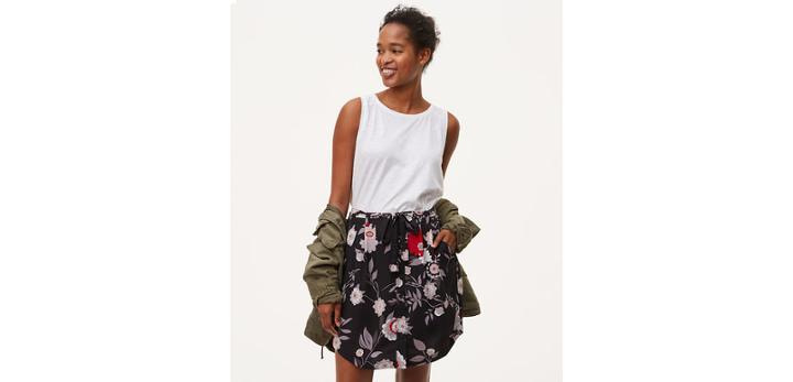 Loft Botanical Tie Waist Button Skirt