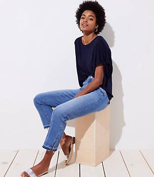 Loft The Crop Slit Cuff Jeans In Mid Staple Indigo Wash