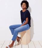 Loft The Crop Slit Cuff Jeans In Mid Staple Indigo Wash
