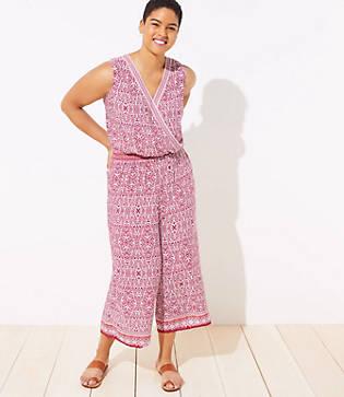 Loft Plus Loft Beach Border Wrap Cutout Back Jumpsuit