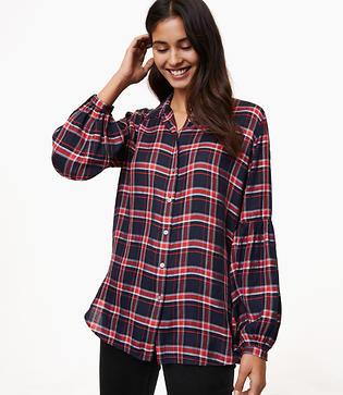 Loft Plaid Blouson Sleeve Tunic