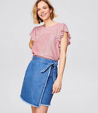 Loft Frayed Denim Wrap Skirt