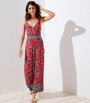 Loft Beach Border Paisley Tie Back Jumpsuit