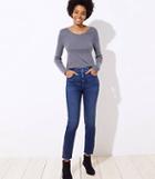 Loft Modern Button Cuff Skinny Jeans In Aegean Blue Wash