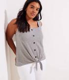 Loft Plus Striped Button Front Tie Hem Tank