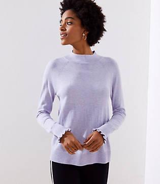 Loft Ruffle Cuff Mock Neck Sweater