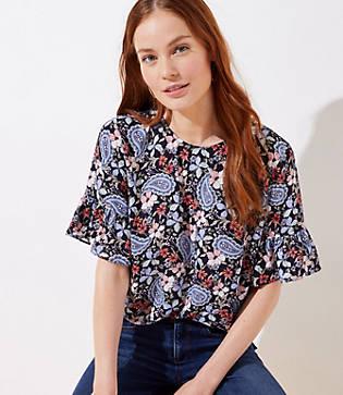 Loft Paisley Ruffle Cuff Blouse