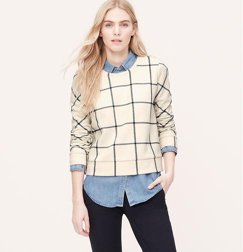 LOFT Windowpane Sweatshirt, Popcorn