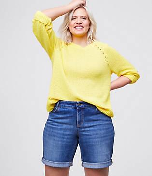 Loft Plus Denim Bermuda Shorts In Medium Stonewash