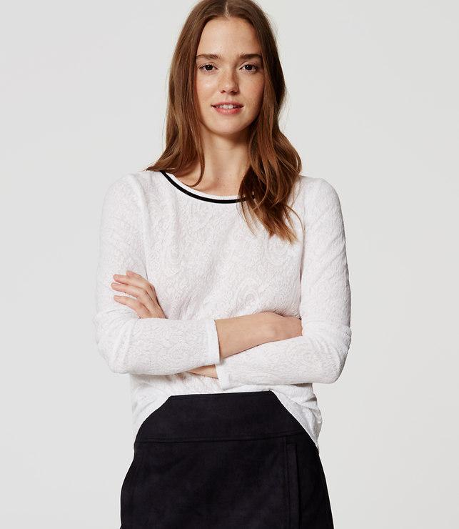 Loft Velvet Trim Lace Jacquard Tee