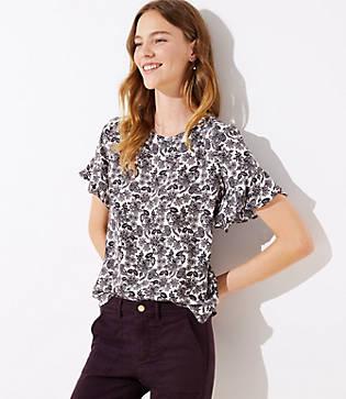 Loft Floral Flounce Sleeve Top