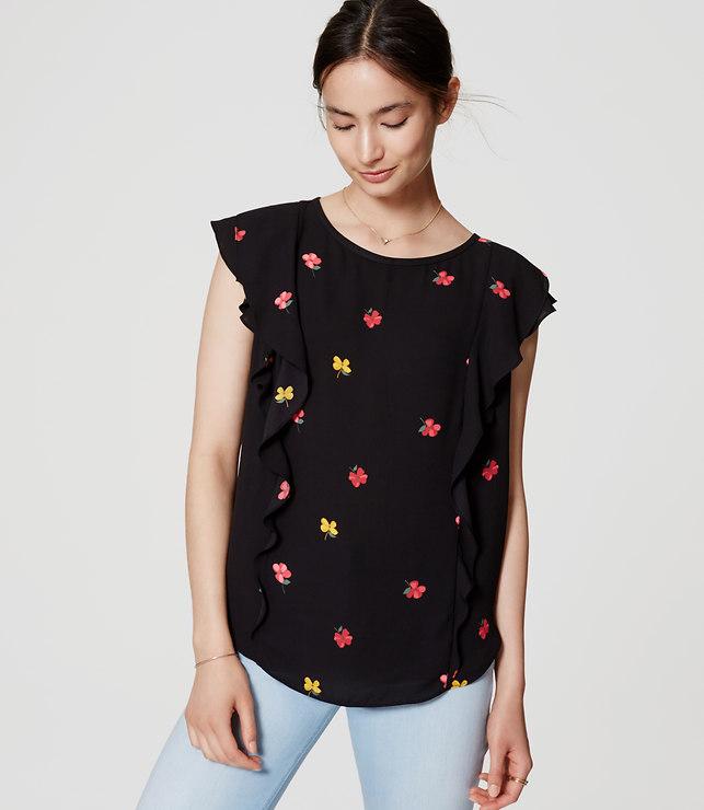 Loft Floral Mixed Media Flutter Top