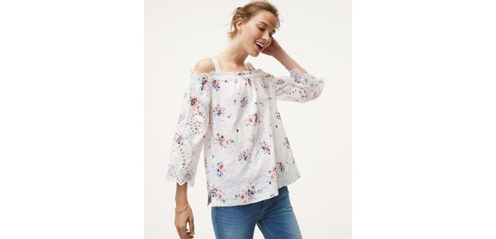 Loft Floral Eyelet Off The Shoulder Top