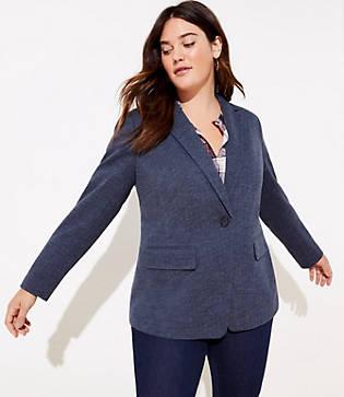 Loft Plus Herringbone Elbow Patch Knit Modern Blazer