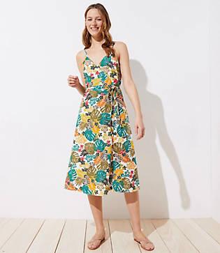 Loft Beach Tropical Wrap Midi Dress