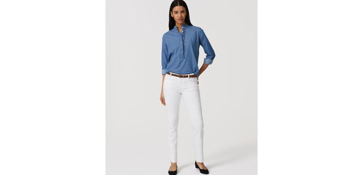 Loft Modern Frayed Cuff Straight Leg Jeans In White