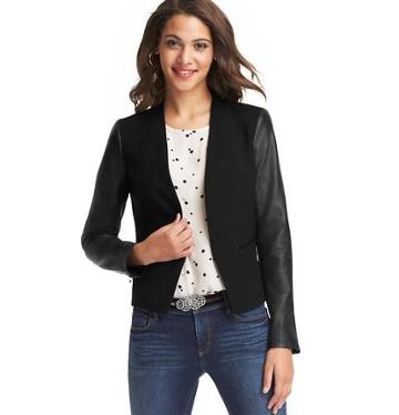 Loft Faux Leather Sleeve Open Blazer