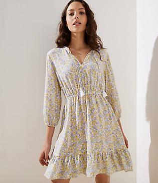 Loft Beach Floral Crochet Split Neck Dress