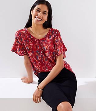 Loft Paisley Mixed Media Top