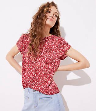 Loft Cherry Tulip Sleeve Button Back Top
