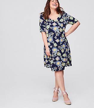 Loft Plus Floral Paisley Short Sleeve Swing Dress