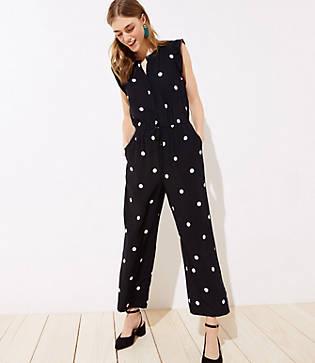 Loft Dotted Flutter Drawstring Jumpsuit