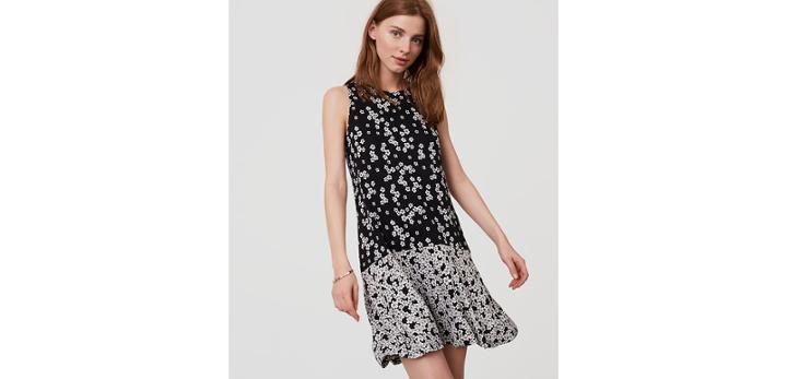 Loft Tossed Floral Flounce Dress