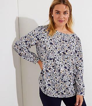 Loft Plus Floral Vine Shirttail Blouse
