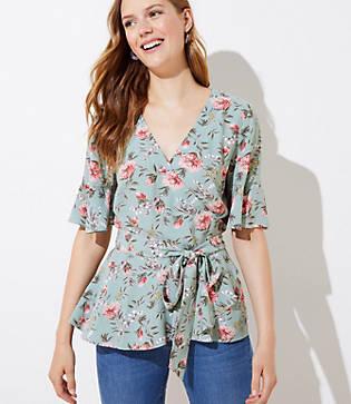 Loft Floral Flutter Wrap Top