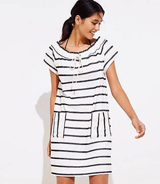 Loft Beach Striped Gathered Neck Dress