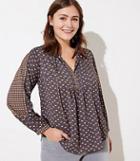 Loft Plus Mixed Bloom Pleated Tie Neck Blouse
