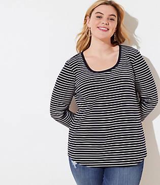 Loft Plus Striped Scoop Neck Tee