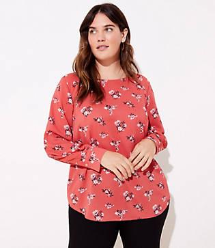 Loft Plus Floral Pleated Cuff Blouse