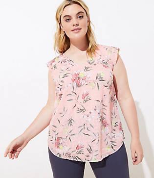 Loft Plus Floral Flutter Cap Sleeve Shell