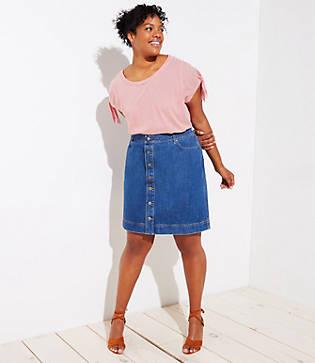 Loft Plus Button Down Denim Skirt