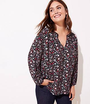 Loft Plus Floral Mixed Media Keyhole Top