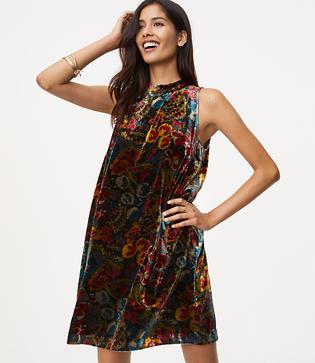 Loft Floral Velvet Swing Dress
