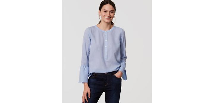 Loft Striped Bell Sleeve Henley