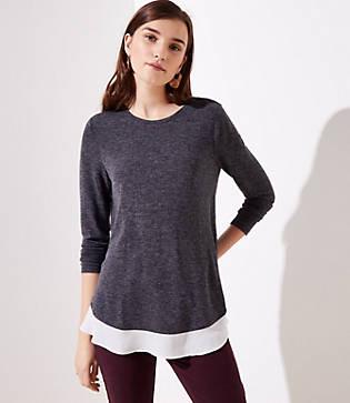 Loft Flounce Mixed Media Shirttail Top
