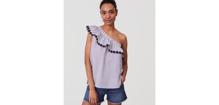 Loft Floral Lace Striped One Shoulder Top