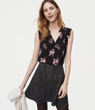 Loft Herringbone Pull On Flippy Skirt