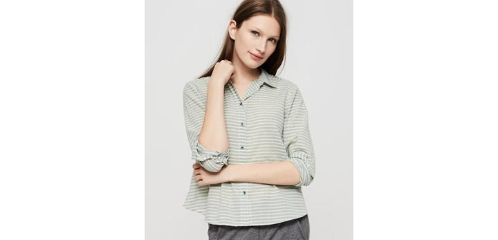 Loft Lou & Grey Chambray Stripe Cropped Button Down Shirt
