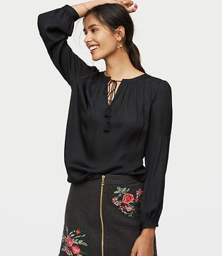 Loft Tassel Tie Neck Blouse