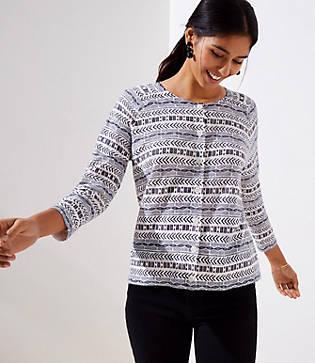 Loft Geo Stripe 3/4 Sleeve Signature Cardigan