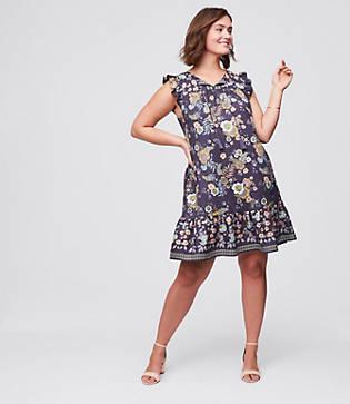 Loft Plus Floral Tassel Flounce Dress