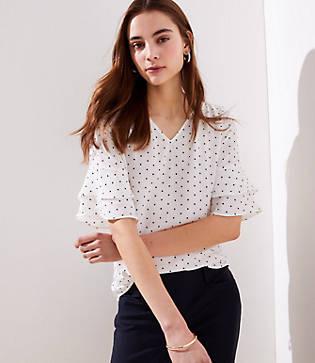 Loft Dotted Tiered Bell Cuff Top